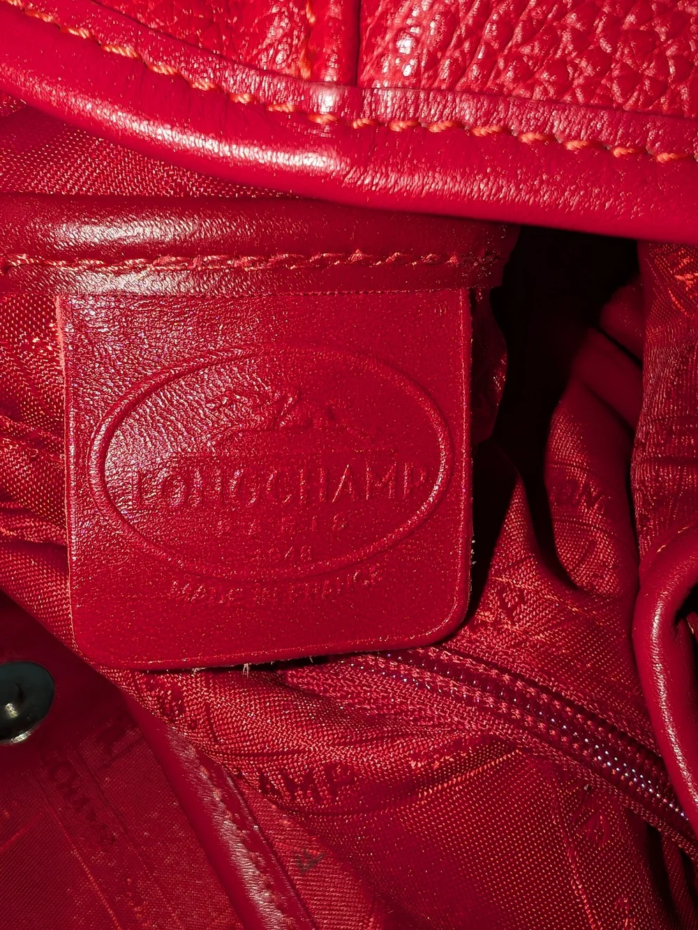Vintage Red Pebble Leather Longchamp Backpack